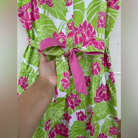 Lilly Pulitzer Green Pink Lily Frog Floral dopamine dressing rockabilly Dress 14 - Picture 8 of 16